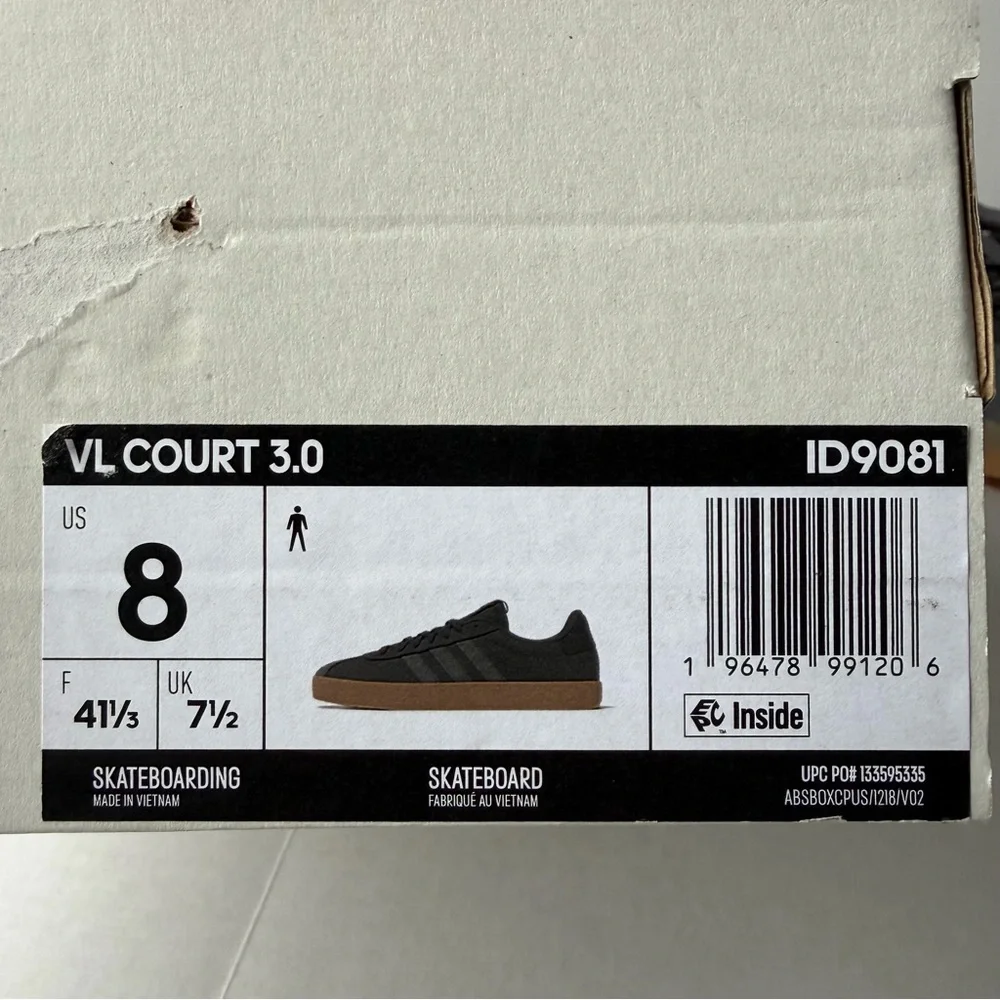Adidas VL Court‎ 3.0 Men’s 8 Dark Gray Gum Soles New With Box